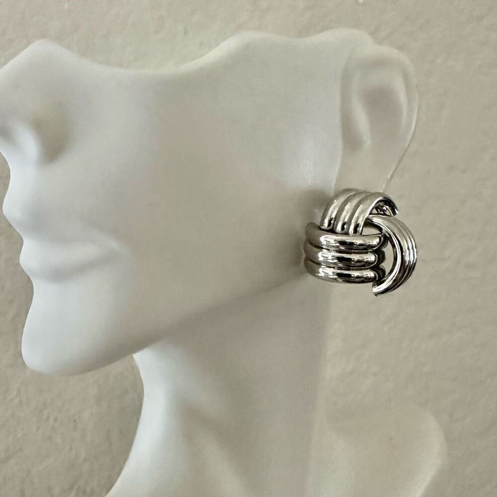 Vintage Chunky Silver-Tone Knot Earrings